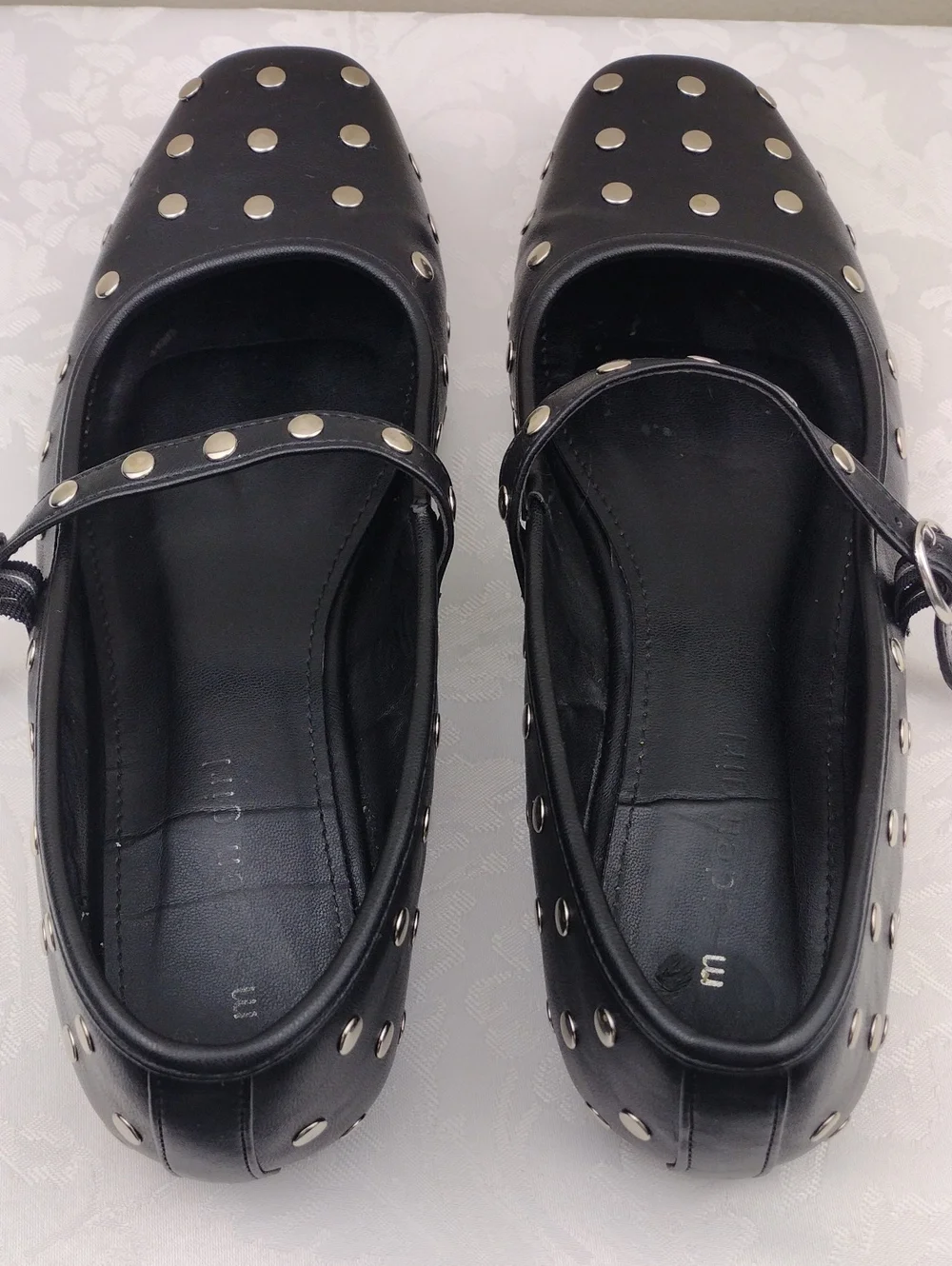 Madden Girl Polly Black PU Silver Studded Upper Square Toe Flat Mary Jane Shoe